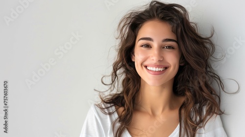 Portrait a beauty smiling woman on white background. AI generated image