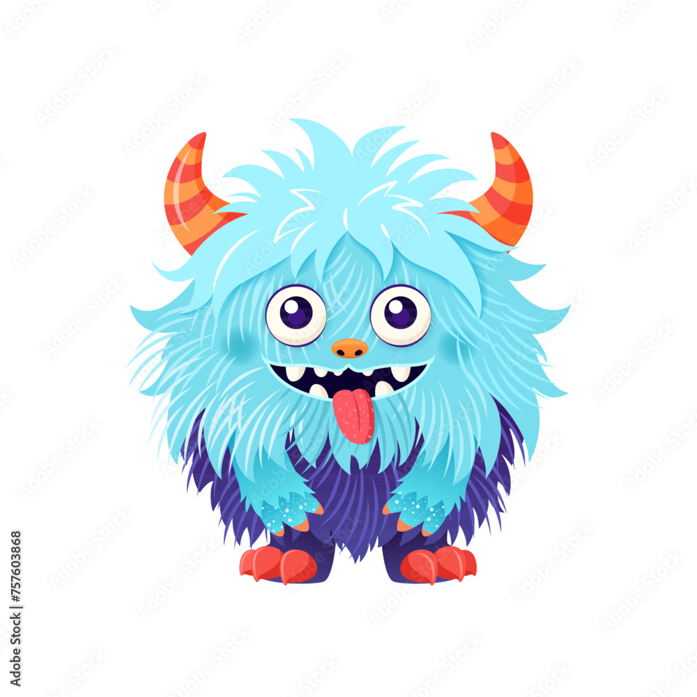 Cute little monster is smiling. Fictional creature for children's print, posters, cards, Halloween designs. Vector illustration. isolated animal on white background. Clip art.