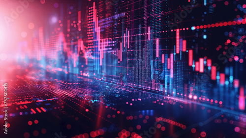 stock graphs abstract background, red glowing charts on a digital screen