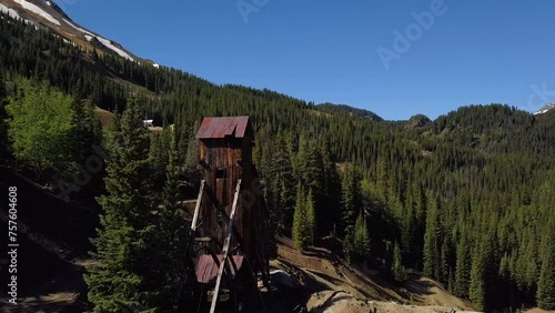 old abandoned mining structure drone shot