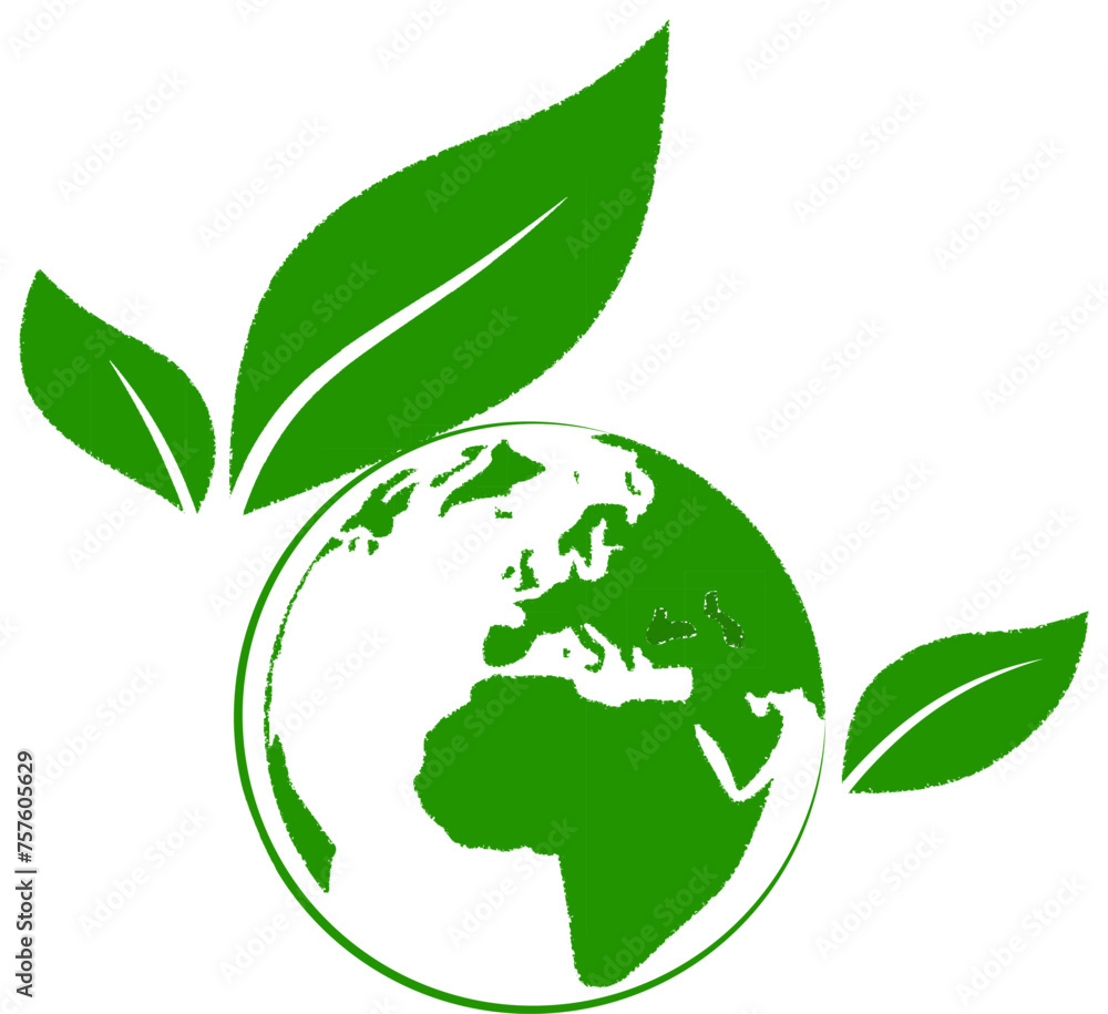 green earth with leaves,Earth Day Eco Green Vector Poster Design. Organic Tree Concept on Paper Background