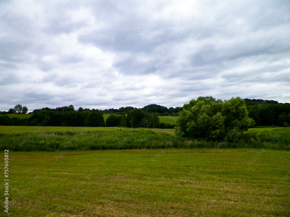 Fields and meadows of Wiezyca. Kashubia Region. Poland