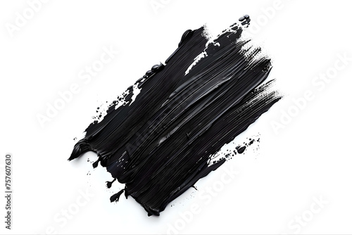 thick black acrylic oil paint brush stroke on a white background