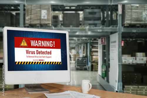 Fototapeta Naklejka Na Ścianę i Meble -  Virus warning alert on computer screen detected modish cyber threat , hacker, computer virus and malware