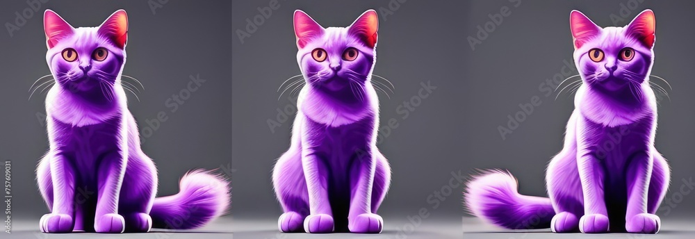 stylized purple cat with glasses on a gray background. The concept of creativity, fantasy, abstraction, innovation. - obrazy, fototapety, plakaty 
