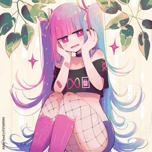 Shocked shock girl black shirt stockings happy trees leafs cute