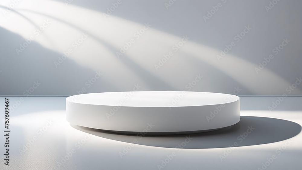 white platform centered with high key lighting for product placement white platform centered with high key lighting for product placement