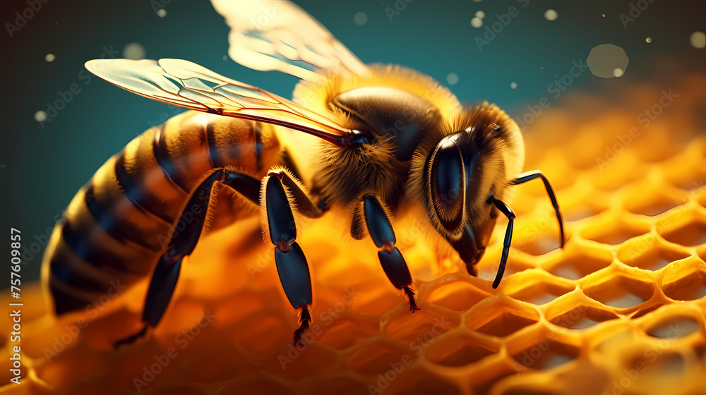 Close-up bee image - obrazy, fototapety, plakaty 