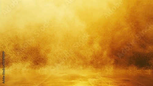 Dark yellow background fog and light on floor. Mystical mist. smoke in dark room. Banner show product 