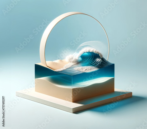 Maquette miniature d'une plage avec des vagues