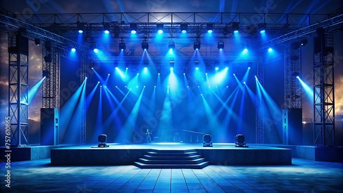 Rock concert stage lighting with blue colored spotlights