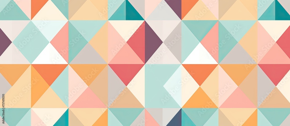 A textile art piece featuring a seamless pattern of colorful triangles in shades of pink, magenta, and white. The creative arts design showcases symmetry and rectangle shapes