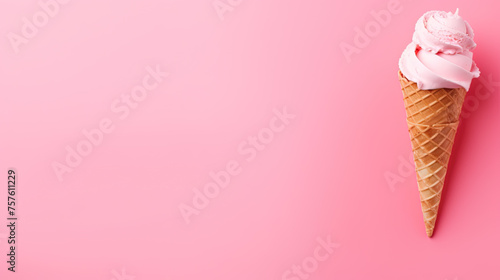 ice cream isolated on pink background with copy spaceground photo