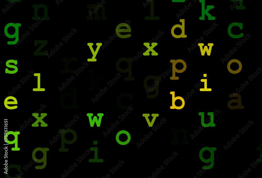 Dark green, yellow vector texture with ABC characters. Dark green, yellow vector texture with ABC characters.