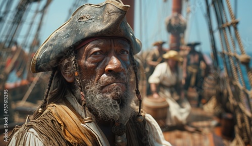High seas adventure: a daring pirate, captivating piracy, treasure hunt, ship battle, adventure, danger, and the spirit of maritime legends photo