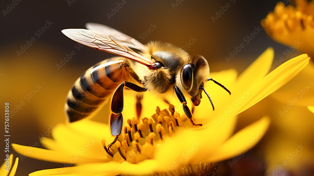 Close-up capture of a bee - obrazy, fototapety, plakaty 