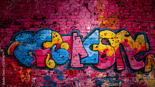 Colorful Abstract Vibrant graffiti artwork on urban wall  creating an abstract and dynamic vibrant Hues and Complex Patterns background. 