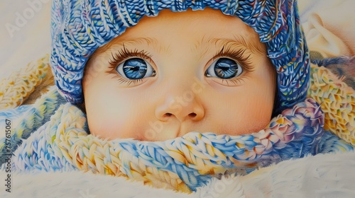 Sweet Baby Portrait colorful Sketch photo