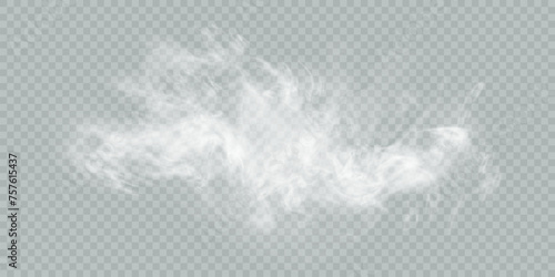 White vector smoke, cloudiness, fog or smog background. Fog or smoke isolated on transparent background with special overlay effect. Vector