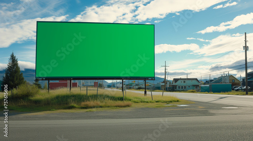 Large Green Screen Billboard Ready for Advertisement by the Roadside