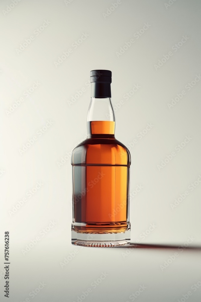 Bottle of premium alcohol, amber color, isolated on white background. A bottle Of Whiskey. A bottle of elite alcohol in amber color, highlighted on a white background