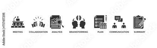 Brief banner web icon vector illustration concept for a briefing of business plan with an icon of meeting, collaboration, analysis, brainstorming, plan, communication, and summary	