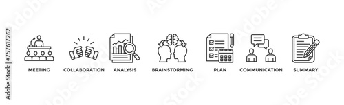 Brief banner web icon vector illustration concept for a briefing of business plan with an icon of meeting, collaboration, analysis, brainstorming, plan, communication, and summary	