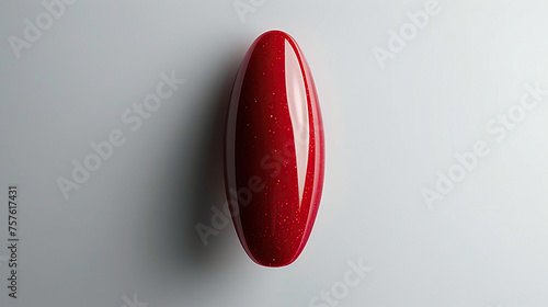 a nail sample with bright red manicure on nails , acrylic nails, gel nails, on white background   © Mahnoor
