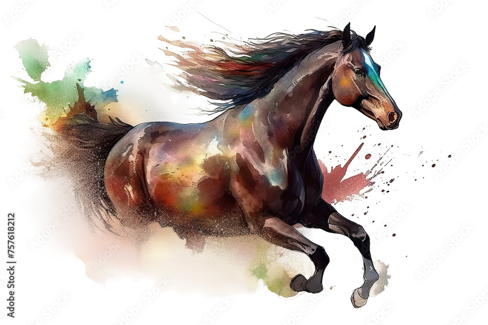 style horse running Wild watercolor