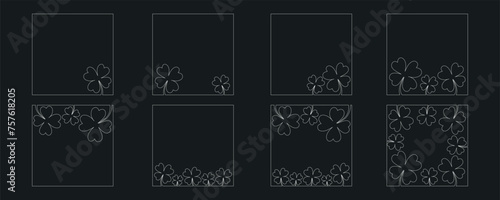 Clover flower frame for Saint Patrick day - good lucky symbol, single line. Vector stock minimalism illustration isolated on black background for design template social media. Editable stroke. photo