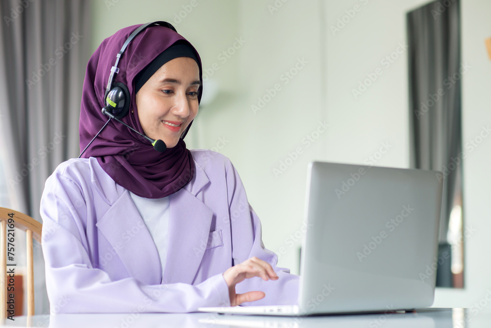 Muslim woman as call center ,After sales service staff. Muslim woman as call center ,After sales service staff.