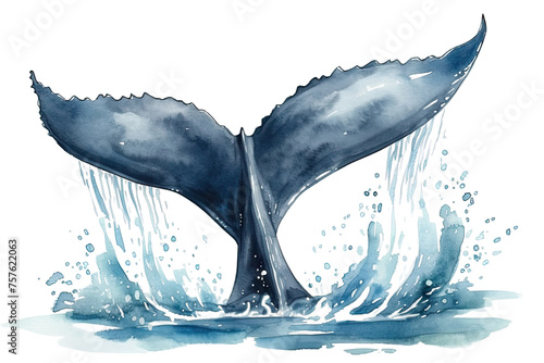 background splashing white Whale tail ocean watercolor illustration water isolated whale photo