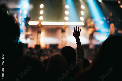 Crowd at concert, Hand lifted up in worship, Praise and worship