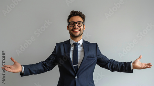 maquete de homem de negócios em fotos corporativas profissionais apontando para apresentação