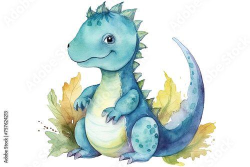 watercolor nosaur little turquoise isolated