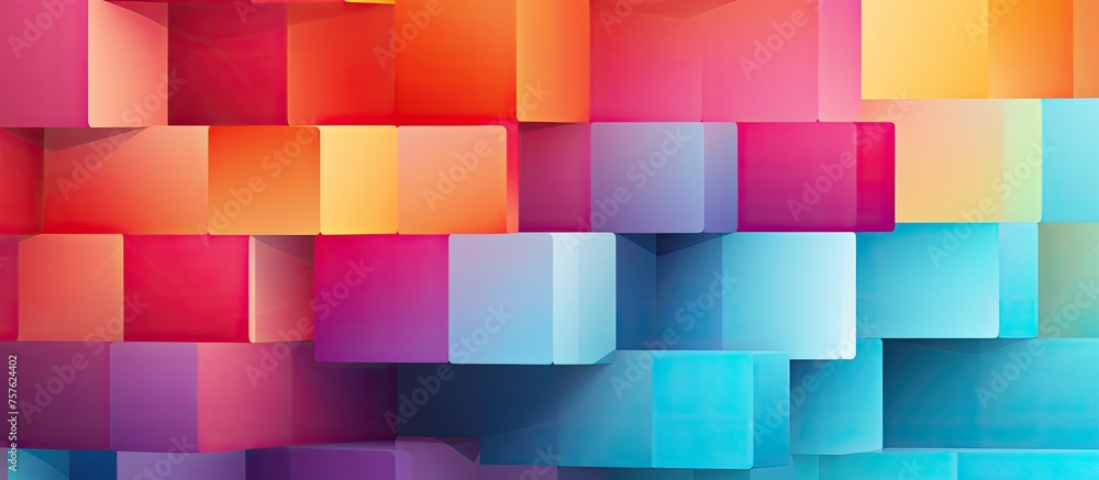 A vibrant display of colorfulness, rectangles in shades of pink, magenta, and electric blue create a symmetrical pattern. The artful arrangement highlights the material properties of each square A vibrant display of colorfulness, rectangles in shades of pink, magenta, and electric blue create a symmetrical pattern. The artful arrangement highlights the material properties of each square