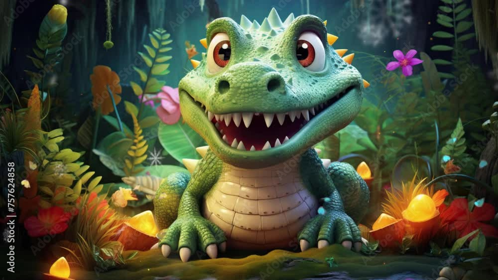 Cheerful fluffy crocodile hatchling splashing happily in the sunlit waters of the swamp Seamless looping 4k time-lapse virtual video animation background. Generated AI Cheerful fluffy crocodile hatchling splashing happily in the sunlit waters of the swamp Seamless looping 4k time-lapse virtual video animation background. Generated AI