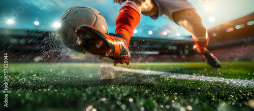 Foodball field and a socce player in action
