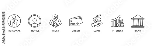 Microcredit banner web icon vector illustration concept with icon of personal, profile, trust, credit, loan, interest and bank