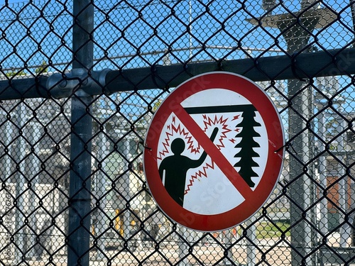 Danger electrocution warning sign on electricity facility area