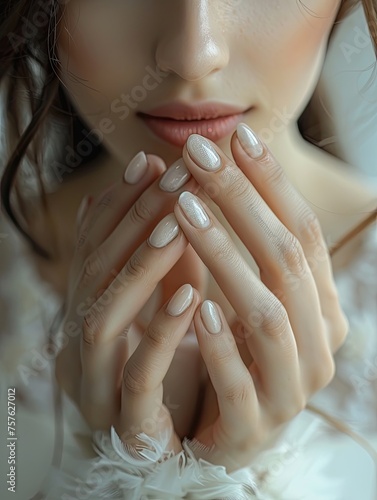 Closeup of beautiful woman's hands with perfect manicure, studio shot photo