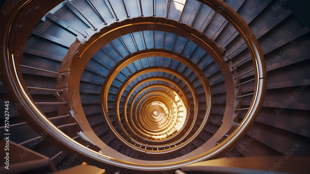 Fototapeta premium Top down view of spiral staircase