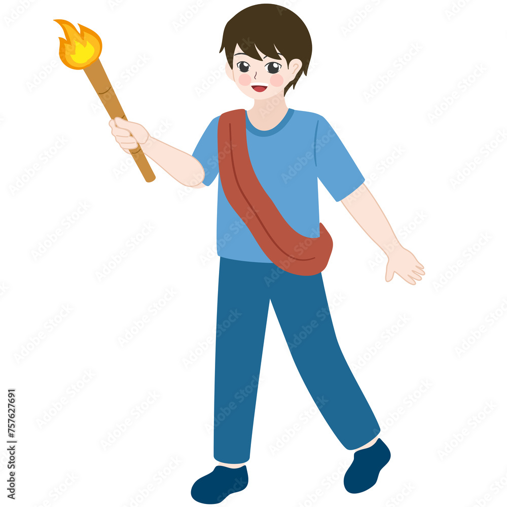 muslim boy carrying torch