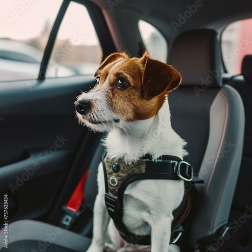 Adventurous Dog Buckled up for Car Ride © augieloinne