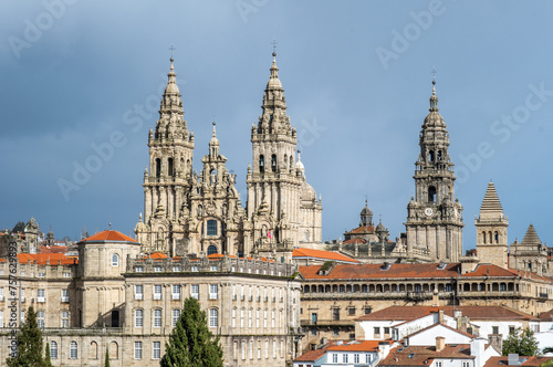 View of the bell towers of the main facade of the Cathedral of Santiago de Compostela