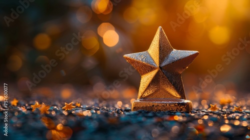 Star trophy sparkles amid festive bokeh lights