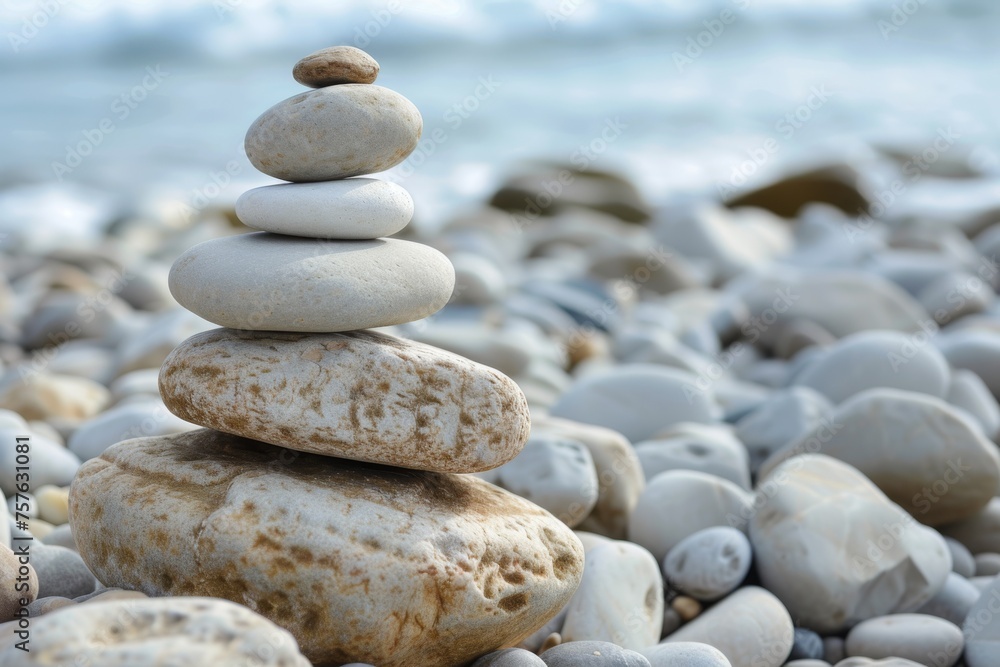 Zen stone stack on pebble background Zen stone stack on pebble background