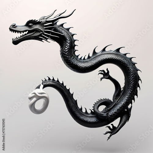 Black and White Dragon Statue on White Background