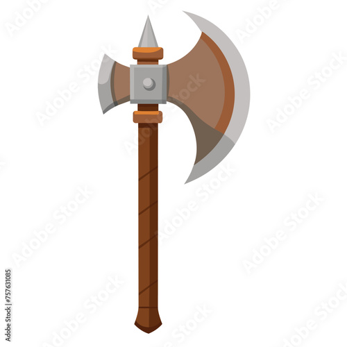 Vector an axe with a wooden handle with flat illustration style