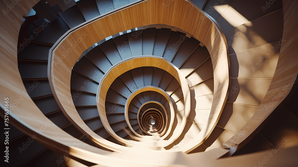 Fototapeta premium Spiral staircase in modern building, close-up view of spiral staircase